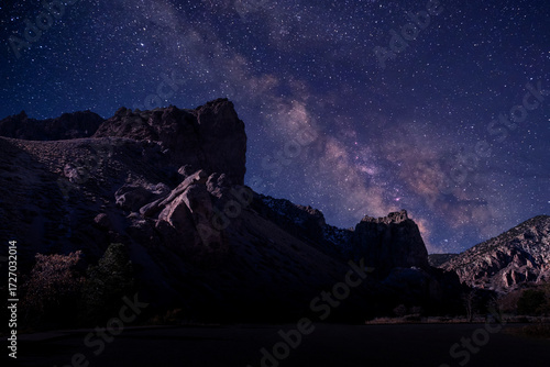 view from road trip at night sky and landscape of red sandstone