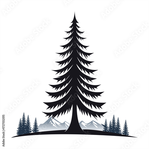 Background Elegant pine tree silhouette. Wild tree background template. Design illustration.