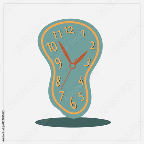 Abstract vector illustration of a surreal distorted clock symbolizing the fluidity and warping of time