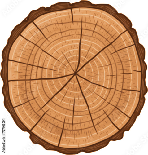 Detailed tree ring illustration showing growth rings and natural cracks. Vector illustration
