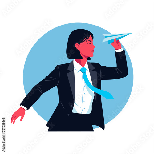 Businesswoman Ready to Launch A Confident Leader with a Paper Airplane