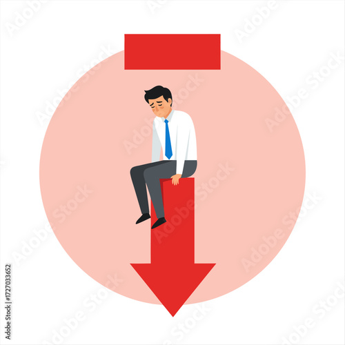 Business Downturn A Depressed Man on a Downward Arrow Reflects Economic Challenges
