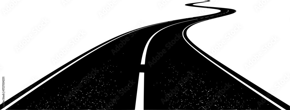 Fototapeta premium Curved black and white asphalt road illustration. Vector illustration 