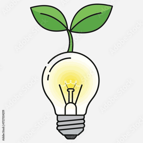 Eco-friendly light bulb with sprouting green leaves representing sustainable ideas and innovation