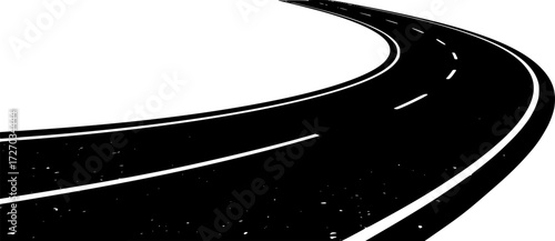 Curved black and white asphalt road illustration. Vector illustration
