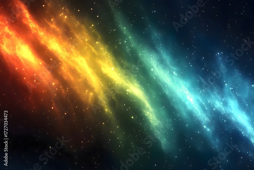 A vibrant cosmic nebula with a spectrum of colors and twinkling stars in a dark space background