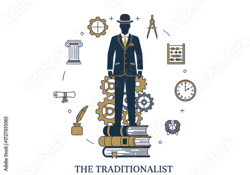 Traditionalist Man on Books Education Business Icons Circle Vector PNG on Transparent Background

