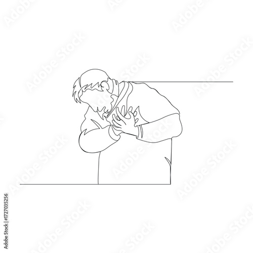 One continuous line drawing concept of heart attack, for shortness of breath, love pain, very strong emotion