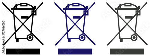 WEEE sign, electric waste icon in three color on white background. Do not dispose crossed wheeled bin icon for e-waste and recycling label.  weee, e waste, bin, crossed, out, crossed out,  vector