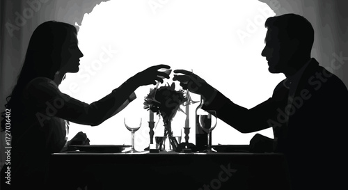 Romantic couple toasting wine glasses, celebrating anniversary, love