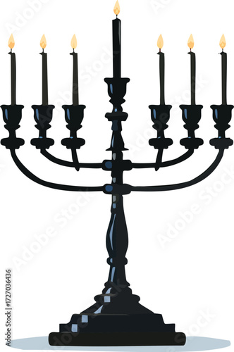 A vintage black candelabra with burning blue candles. An elegant vector illustration for concepts of magic, mystery, and classic decor. Generative AI
