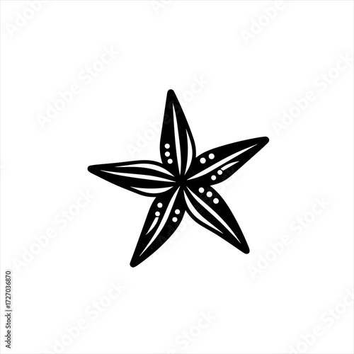 Black and white illustration of a stylized starfish with dots