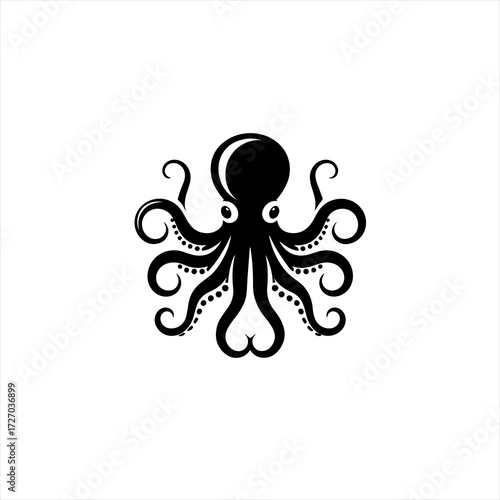 Stylized black octopus silhouette with curled tentacles and suction cups