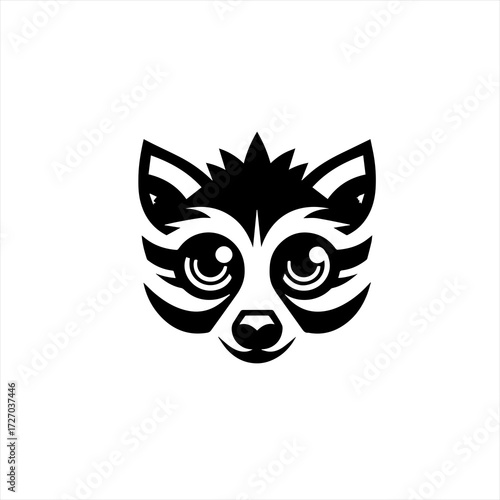 Cute raccoon face logo design black and white