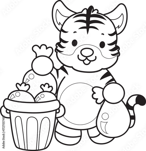 Coloring book of cute tiger character vector clip art for children.  