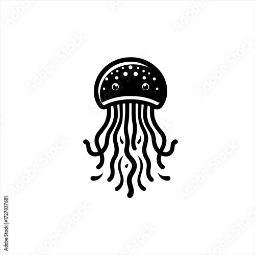 Cute black and white cartoon jellyfish illustration