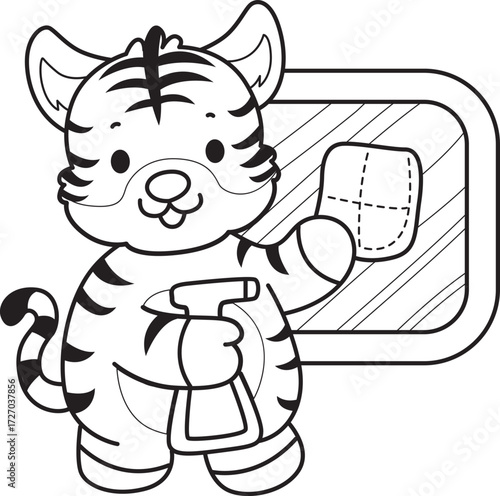 Coloring book of cute tiger character vector clip art for children.  