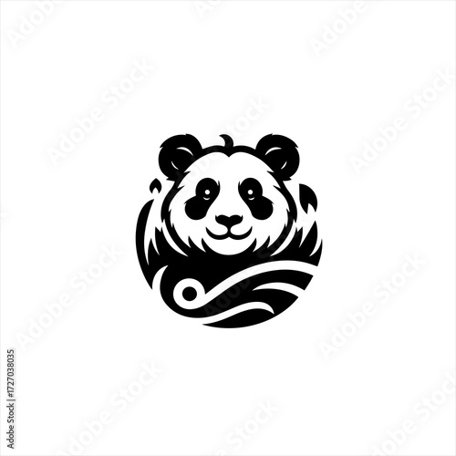 Stylized black and white panda bear logo design