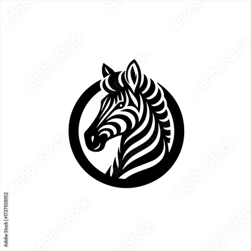 Stylized black and white zebra head emblem in a circle
