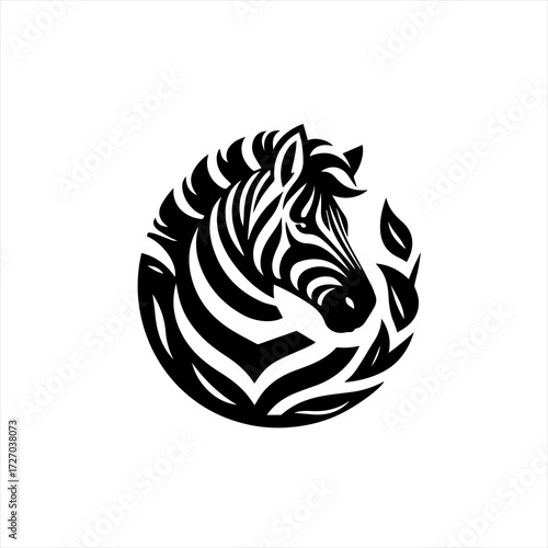 Stylized zebra head silhouette with leaf accents