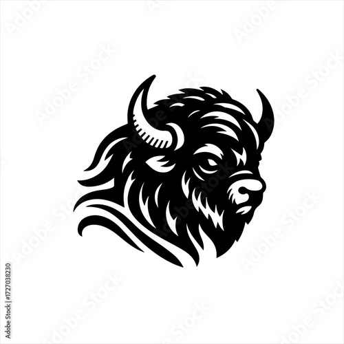 Stylized black and white bison head emblem