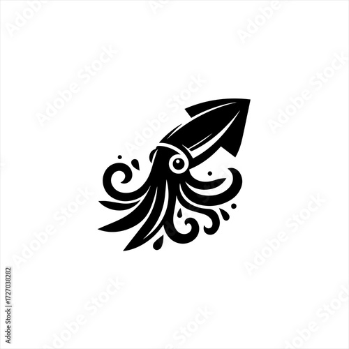 Stylized black squid logo with flowing tentacles and water splashes