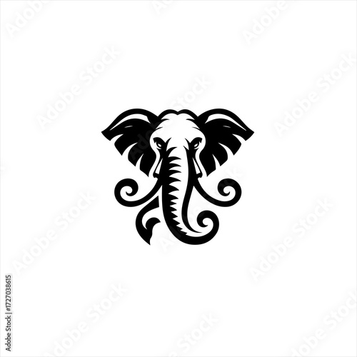 Stylized black elephant head logo design