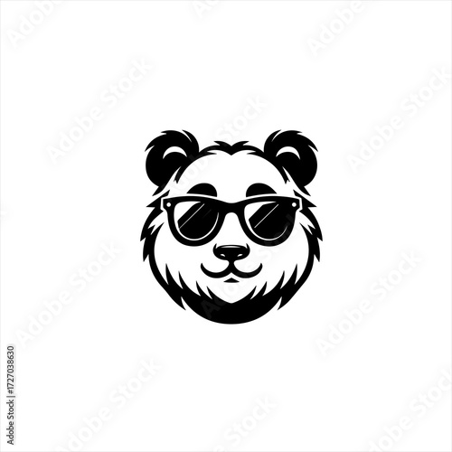 Cool panda wearing sunglasses black and white illustration