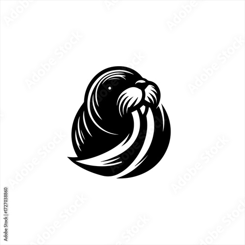 Stylized black and white walrus head logo design