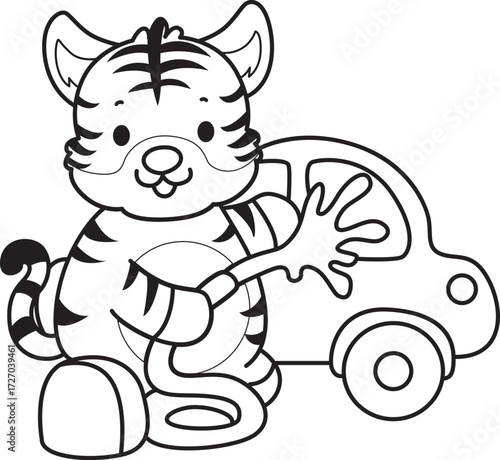 Coloring book of cute tiger character vector clip art for children.  