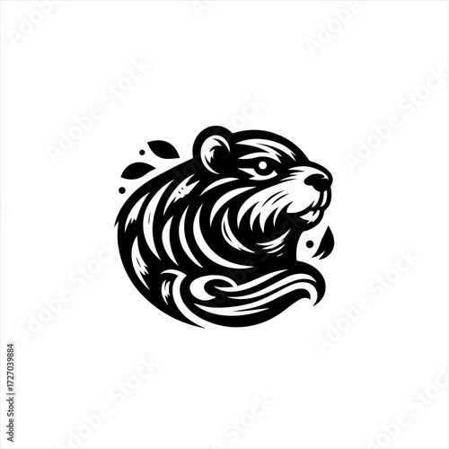 Wallpaper Mural Stylized black and white illustration of a beaver head with flowing lines Torontodigital.ca