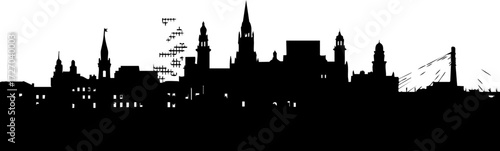 Dynamic city skyline silhouette with iconic architecture perfect for travel, tourism, and urban design projects; a modern city at its finest