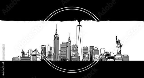 Dynamic New York City skyline silhouette captures iconic landmarks and urban energy for modern design projects and travel inspiration.