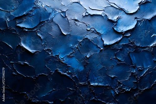 Close up shot of blue and white textured paint strokes creating an abstract background art piece
