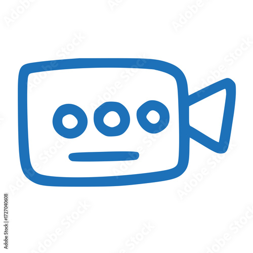 Simple blue icon of a video camera with a minimalist and cartoonish design, perfect for representing film, media, or recording functions