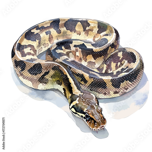 Burmese Python, watercolor clipart vector, isolated on a white background.