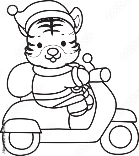 Coloring book of cute tiger character vector clip art for children.  