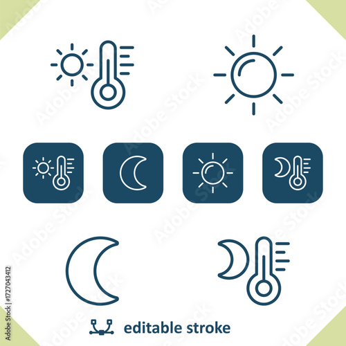 Weather Icons. Sun, Day, Moon, Night, Thermometer, Forecast