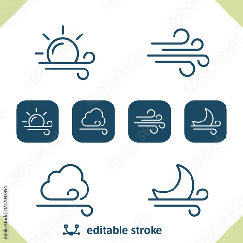 Weather Icons. Wind, Windy, Sun, Moon, Cloud