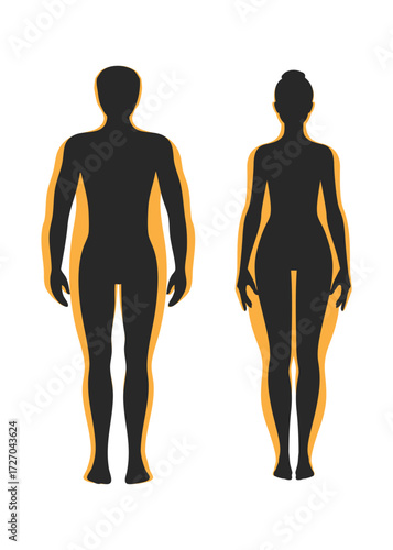 Before and after losing weight woman and man body silhouette stock illustration