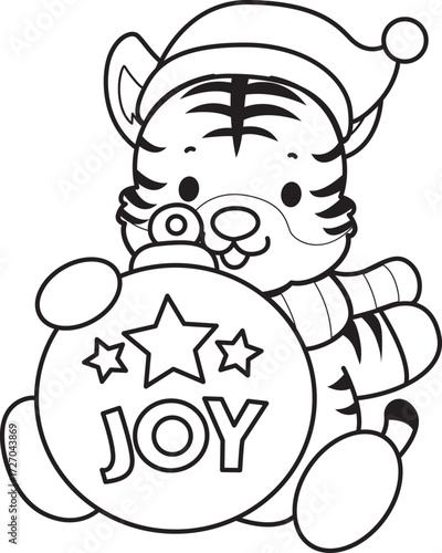 Coloring book of cute tiger character vector clip art for children.  