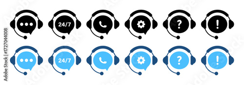 24 7 customer support icons set call center online help service hotline headset vector illustration