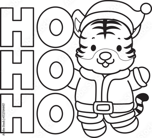 Coloring book of cute tiger character vector clip art for children.  
