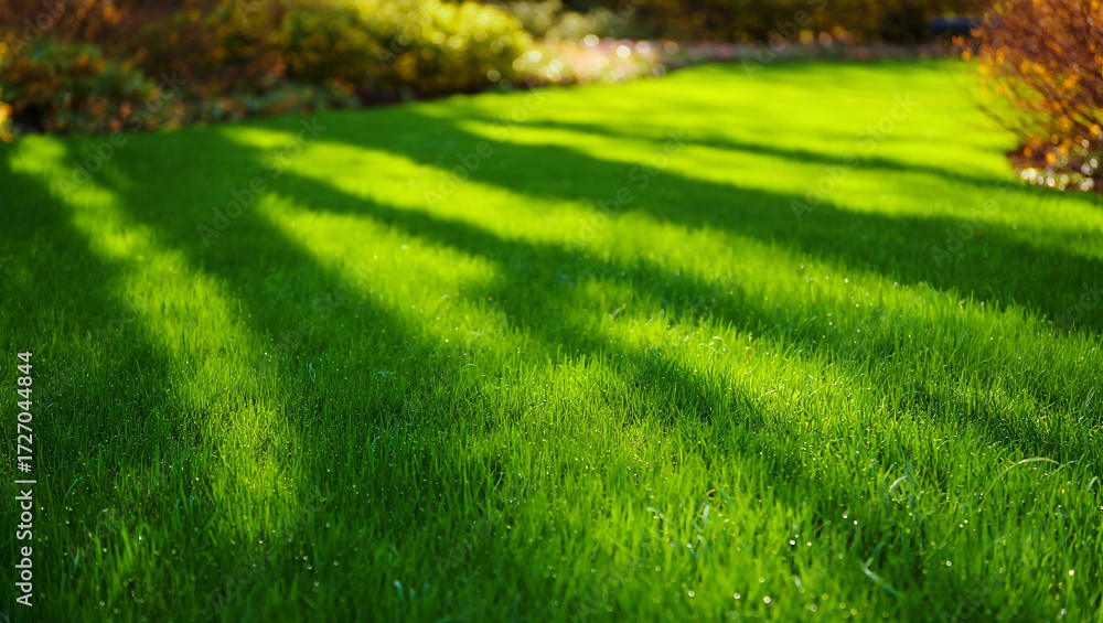 Obraz premium Lush Green Lawn with Shadow Patterns a Serene Outdoor Landscape Impression Full of Vivid Color and Natural Beauty