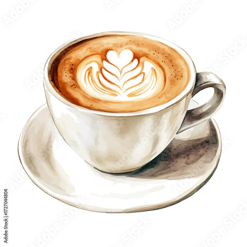 Cappuccino, watercolor drawing vector, isolated on a white background.