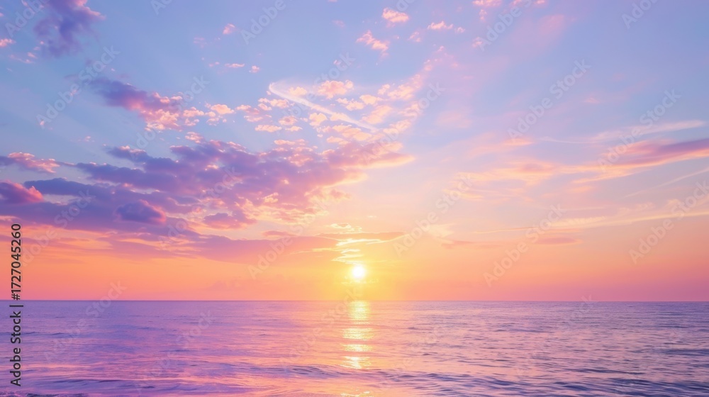 Obraz premium Sunrise & Sunset Coastal Landscapes: Orange/Red Sky Reflections, Blue Ocean Waves & Summer Beach Vistas