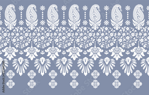floral pattern vintage ethnic modern embroidery texture boho design vector illustration hand drawn pink flower motif branches leaves wallpaper seamless background border.