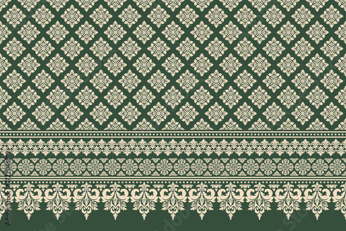 Luxury ornate floral damask motif seamless vector pattern background. Traditional decorative texture with ethnic inspiration. Elegant design suitable for textile clothing print saree brocade etc.