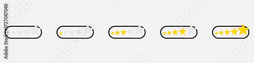 5 Star Rating Review with five yellow stars as vector icons, five star icon transparent background. flat style. 5 star sign. black star symbol. EPS 10