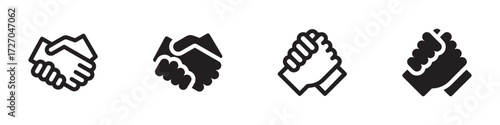 Handshake icons set. Business agreement handshake symbol set. Shaking hands logo. Friendly handshake line and flat style. Vector Illustration.